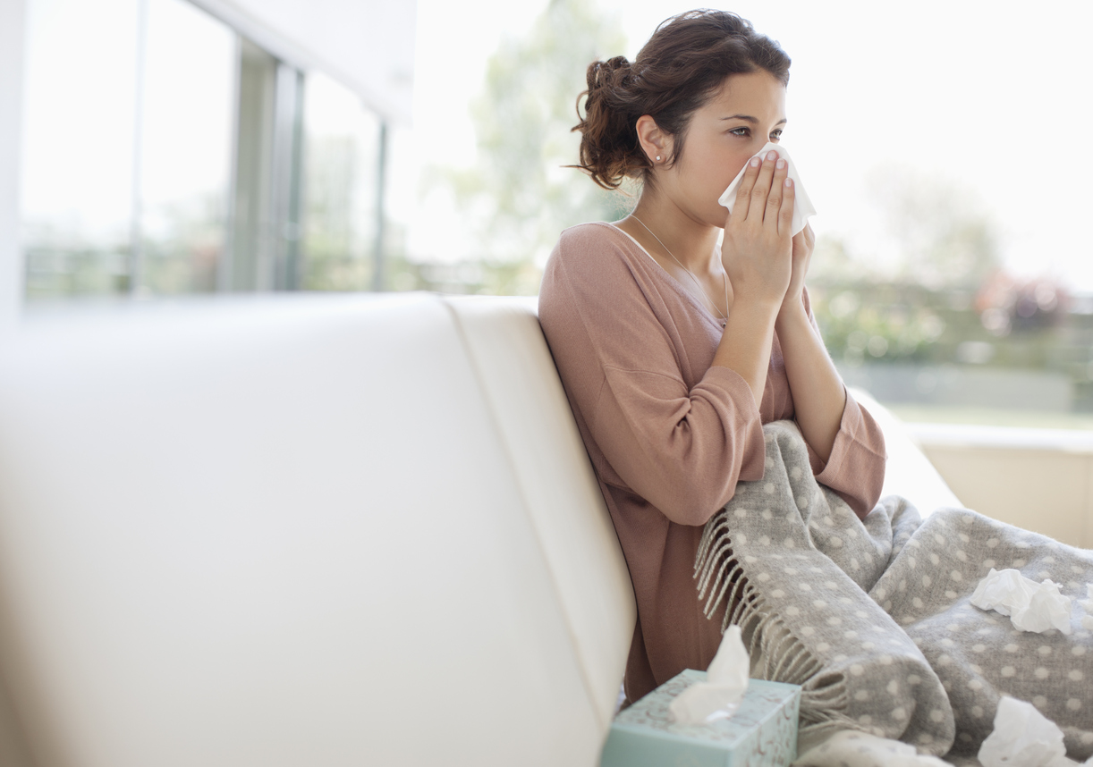 Woman sick with flu